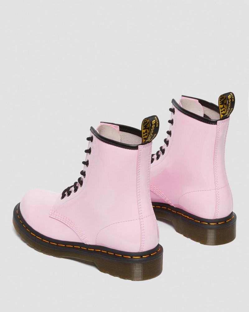 Pink Women's Dr Martens 1460 Patent Leather Lace Up Boots | CA 194QMA